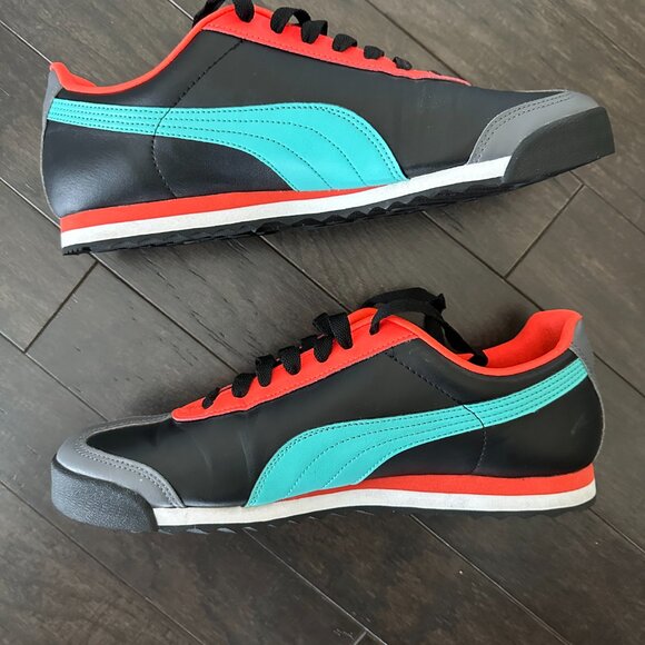 Puma Black, Teal and Red Roma Sneakers, US 10.5 - Picture 3 of 8